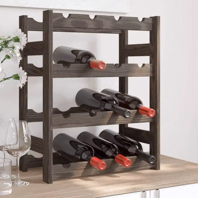 Berkfield Home Wall Mounted Rustic Grey Solid Pine Wine Rack for 16 Bottles – 1