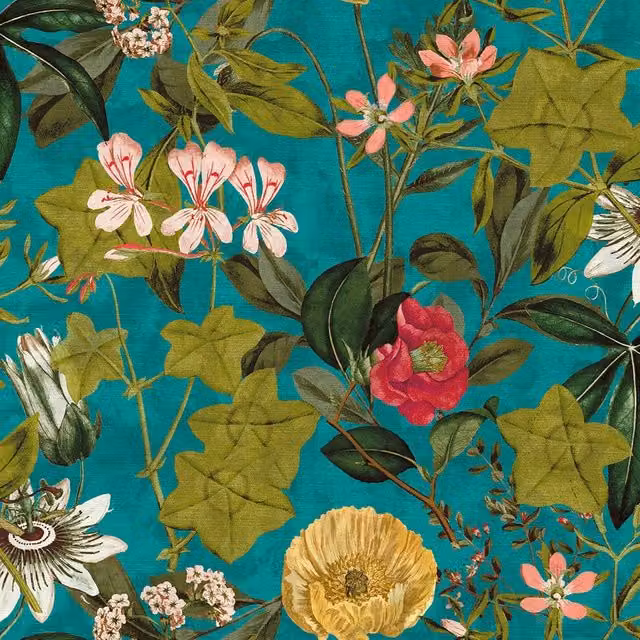 Clarke & Clarke Passiflora Fabric in Blue and Multicolour