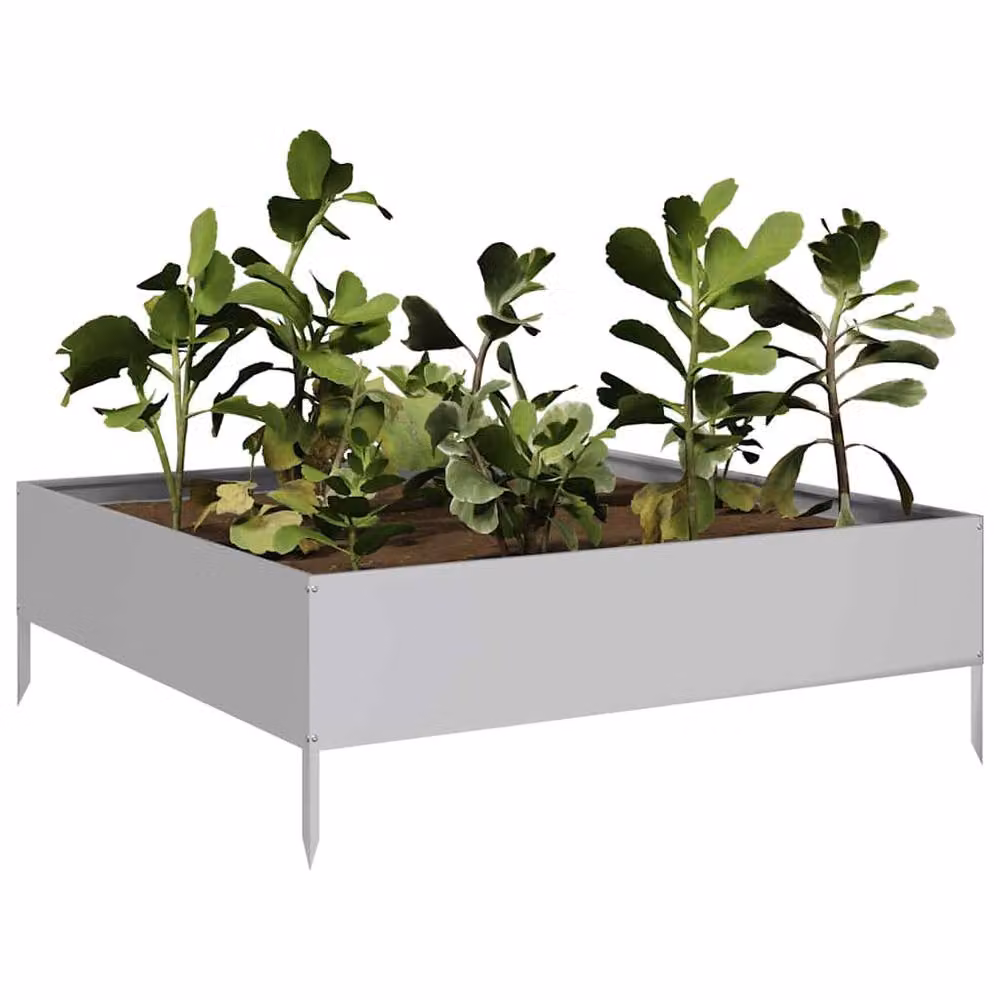 Berkfield Home Garden Galvanised Steel Raised Bed in Silver, W/D/H: 100 x 100 x 33.5 cm – 3