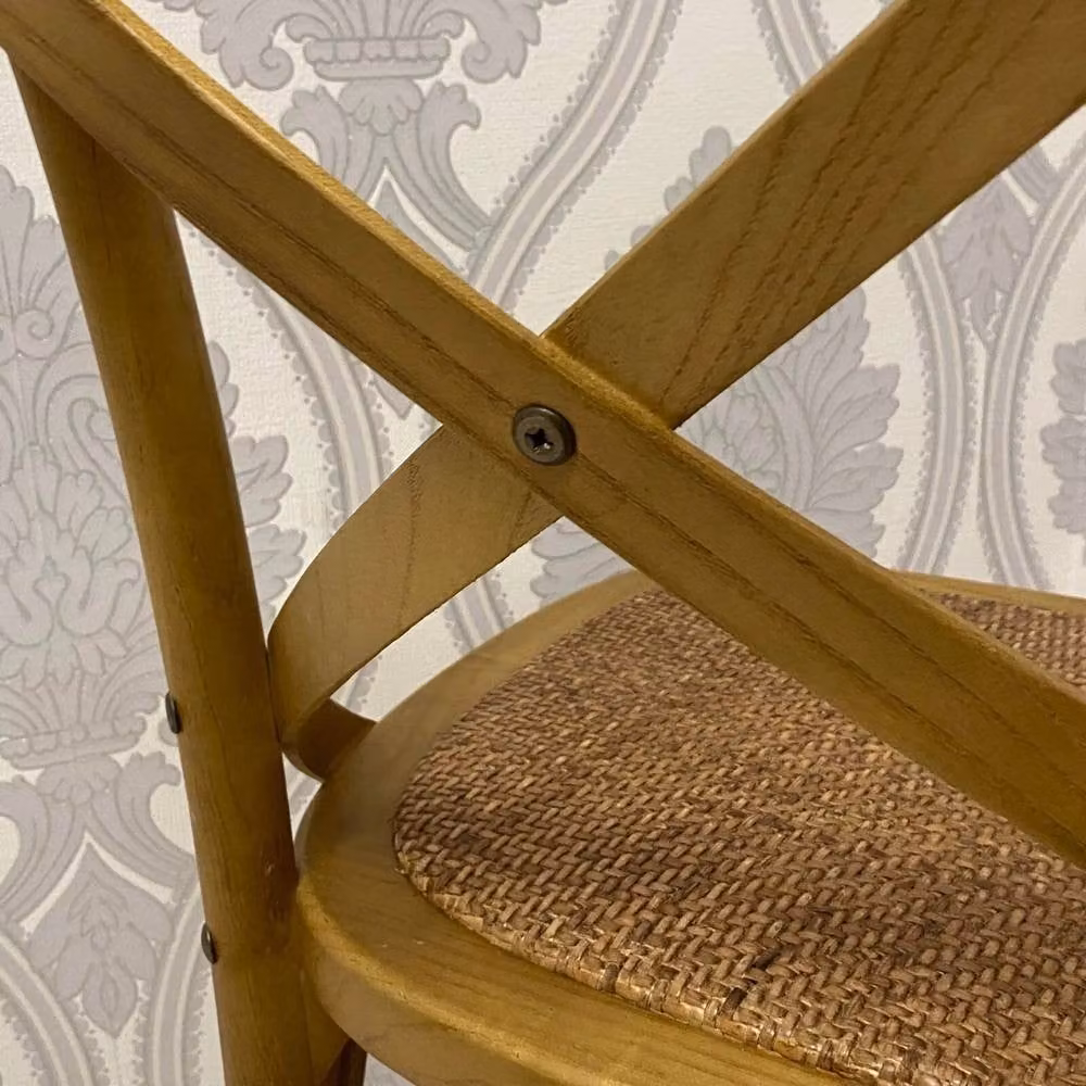 FORGEVIO Farmhouse Cross-Back Dining Chair in Brown Elm Wood with Rattan Seat – 4