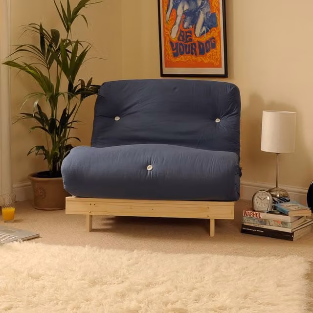 Cloud Nine Blue and White Fabric Fold Out Chair with Solid Pine Wood Frame