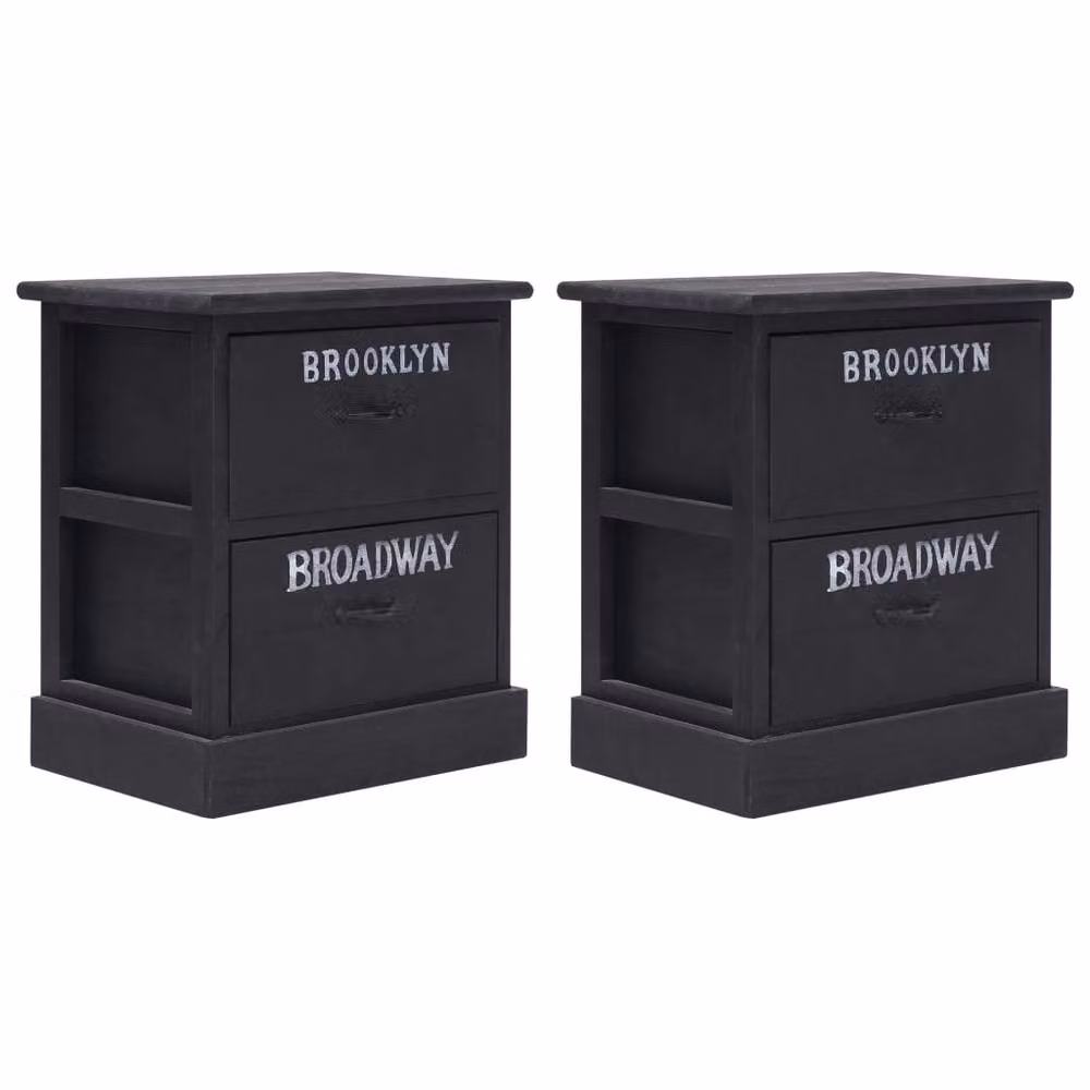 Berkfield Home Set of 2 Black Paulownia Wood Nightstands, W/D/H: 38 x 28 x 45 cm – 2
