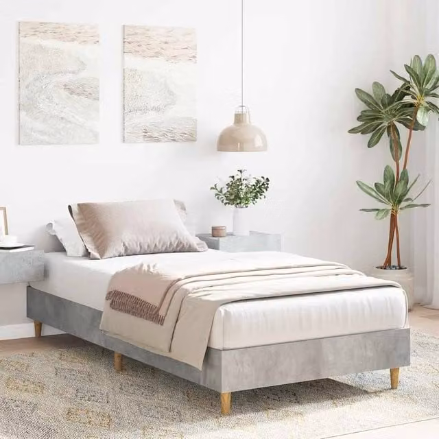 Berkfield Home Durable Bed Frame in Concrete Grey, W/D/H: 100 x 200 x 25 cm