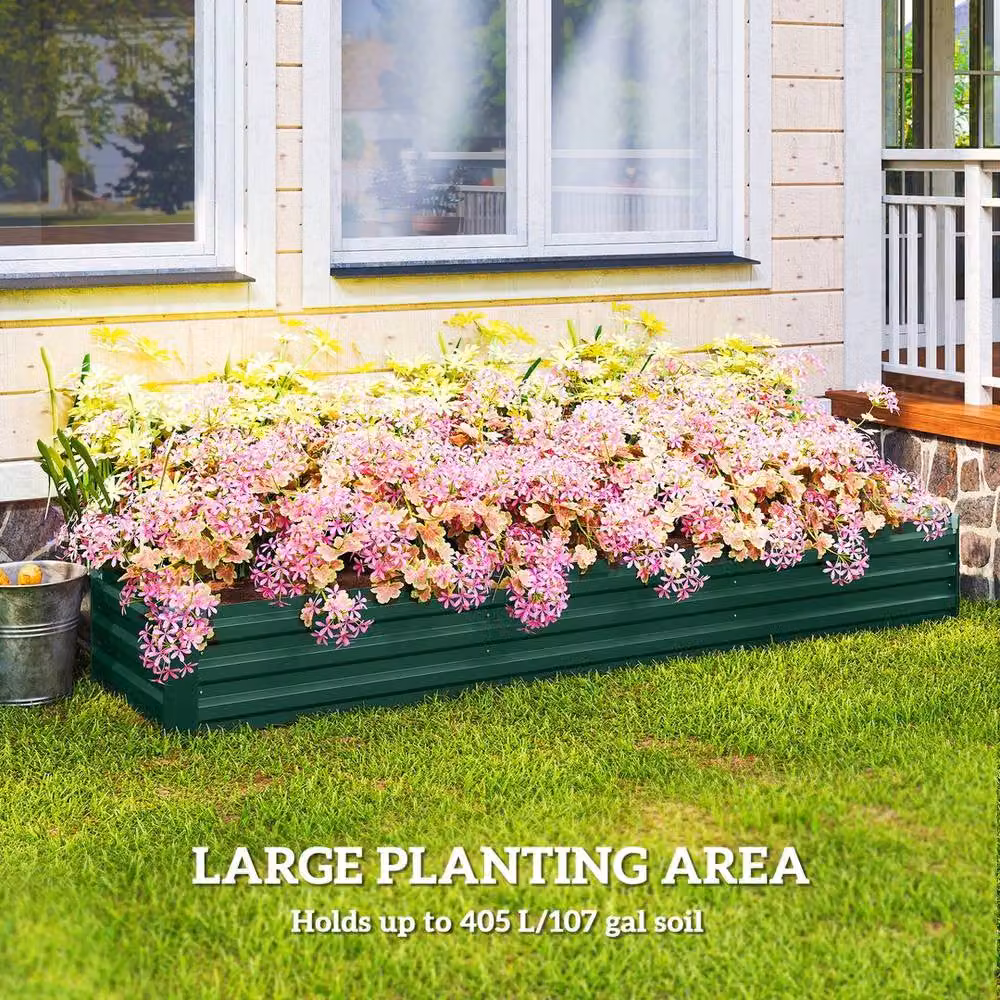 KORVIXA Green Galvanised Steel Raised Garden Bed W/D/H: 60 x 30 x 30 cm – 3