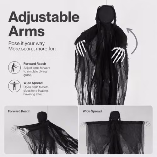 Yezi Halloween Grim Reaper Hanging Decoration, Black, Height: 130 cm – 3