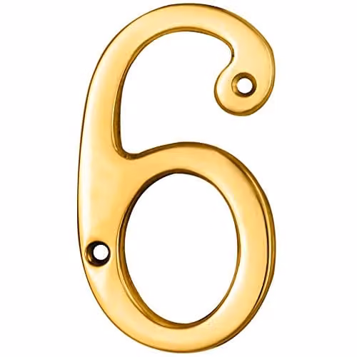 Loops Polished Brass House Numeral Plaque, Gold, Height: 75 mm, Depth: 4.2 mm