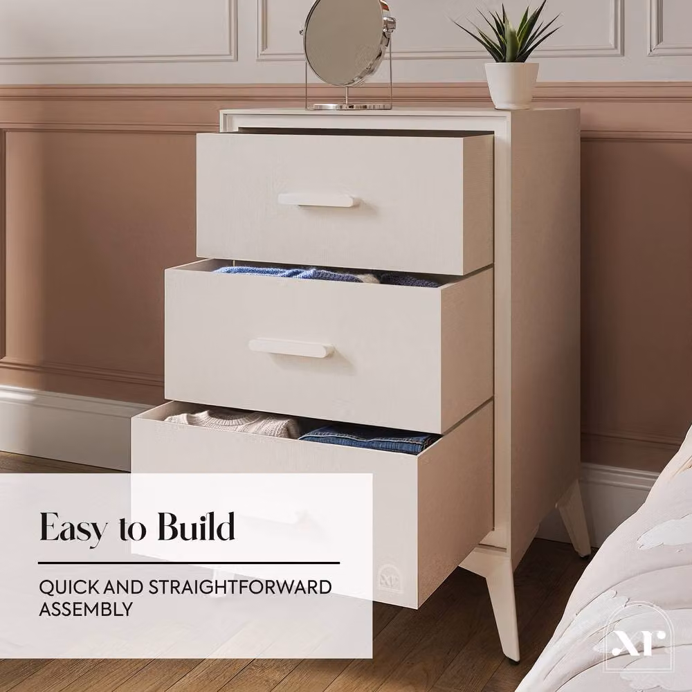 X Rocker Florence Canvas Chest of 3 Drawers in Beige and White – 4