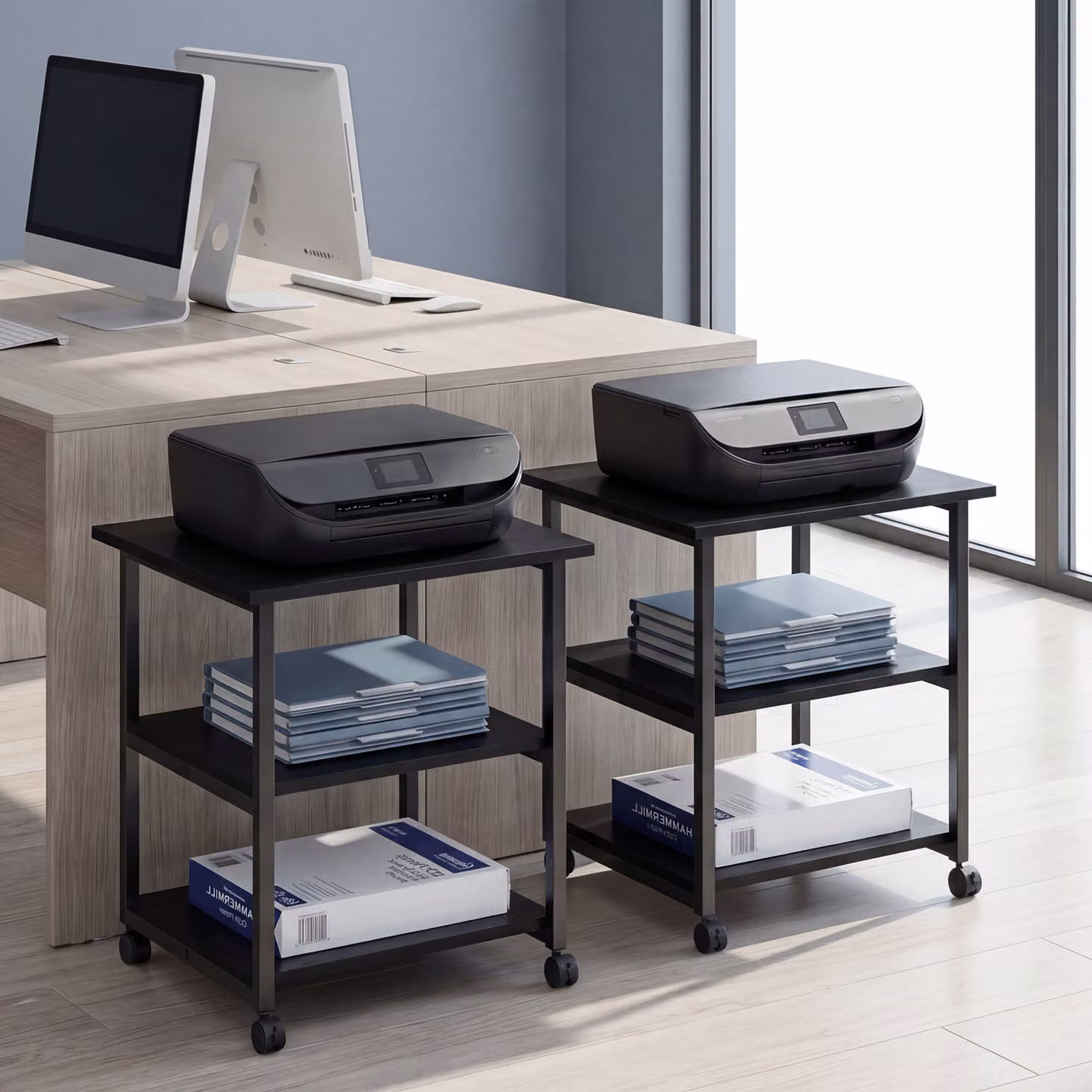 HOMCOM 3-Tier Mobile Printer Stand with Storage Shelf in Black, W/D/H: 50 x 50 x 52.5 cm – 8