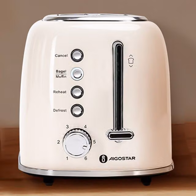 Aigostar 2 Slice Extra Wide Stainless Steel Toaster in Beige or White