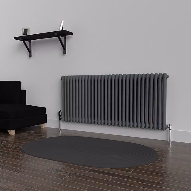 Lux Heat Horizontal 2 Column Steel Radiator in Anthracite Grey, W: 137 cm, H: 60 cm