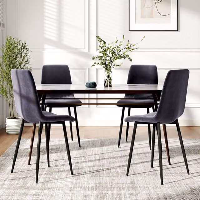 Komore Set of 4 Modern Grey Velvet Dining Chairs