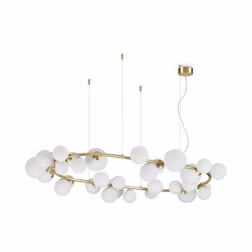 Ideal Lux PERLAGE 30 Modern Spherical Pendant Ceiling Light in Brass and White Glass