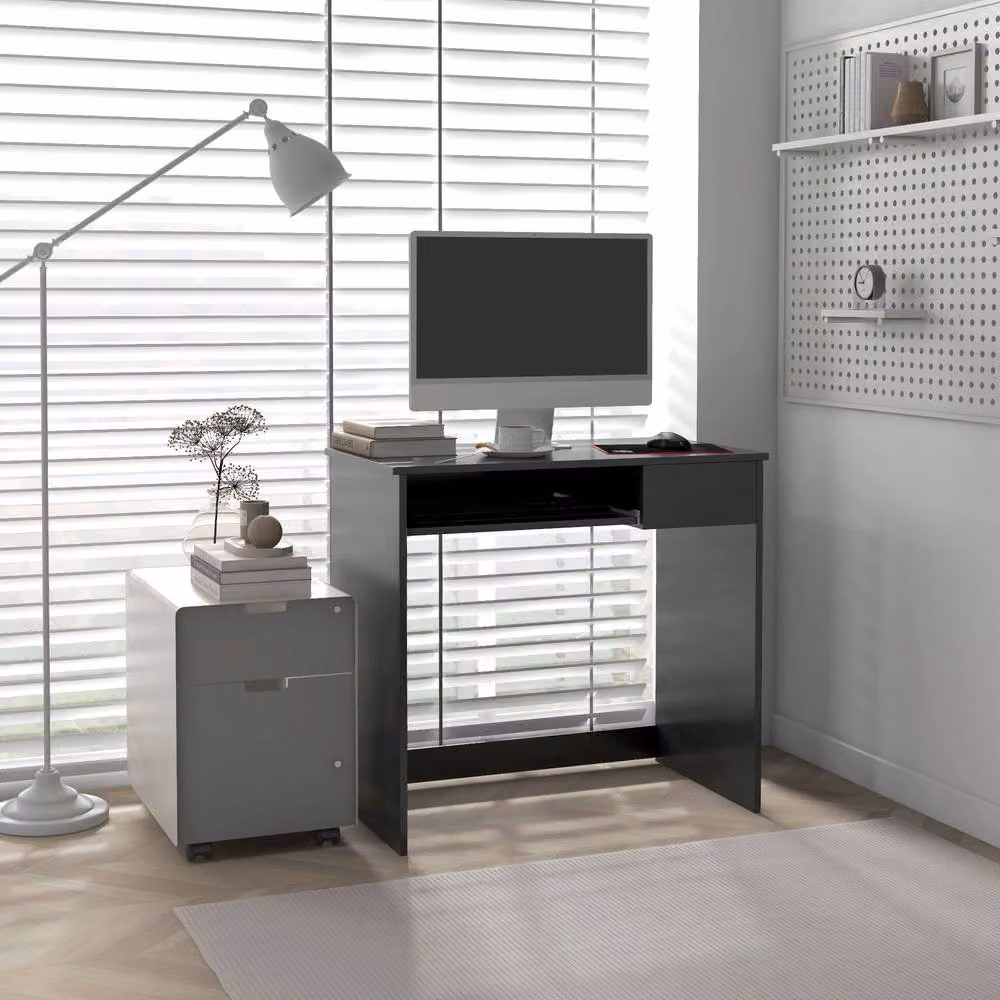 Rolipo Compact Computer Desk with Keyboard Tray and Drawer in Grey – 4