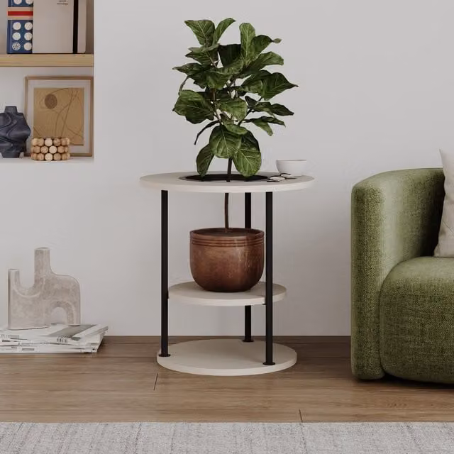 Decortie Grova Round Three Tier Side Table in Sandstone and Black