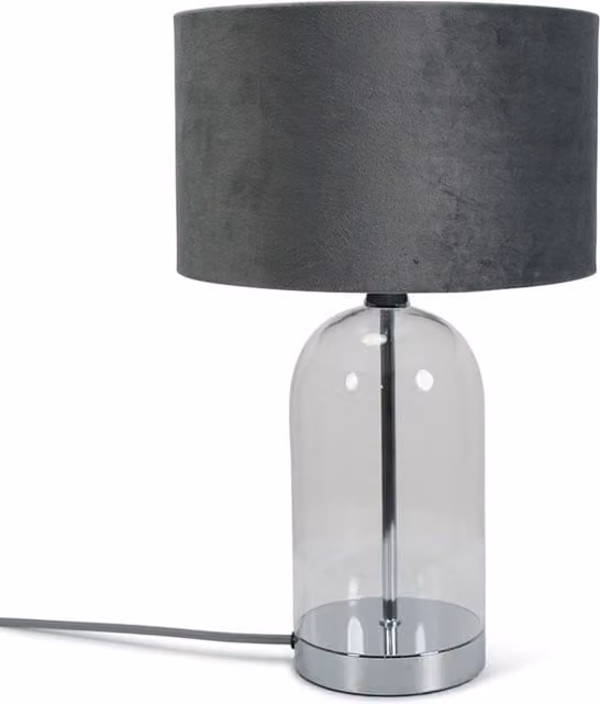 ValueLights Jessy Glass Table Lamp in Chrome with Grey Fabric Shade