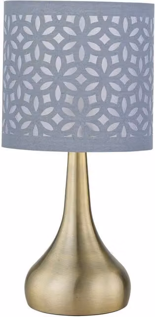 First Choice Lighting Romana Antique Brass Touch Table Lamp with Grey Laser Cut Shade in Bronze