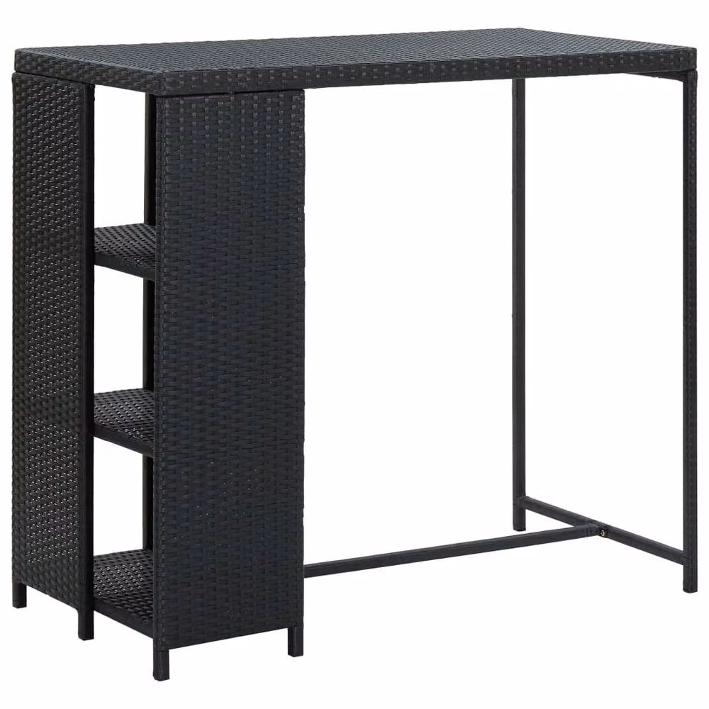 Berkfield Home Bar Table with Storage Rack in Black Poly Rattan, W/D/H: 120 x 60 x 110 cm – 2