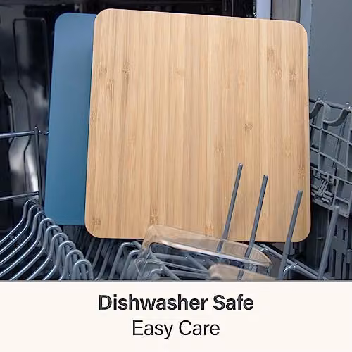 Calitek Chopping Board Set with Bamboo and BPA Free Plastic Boards and Storage Stand in Blue – 3