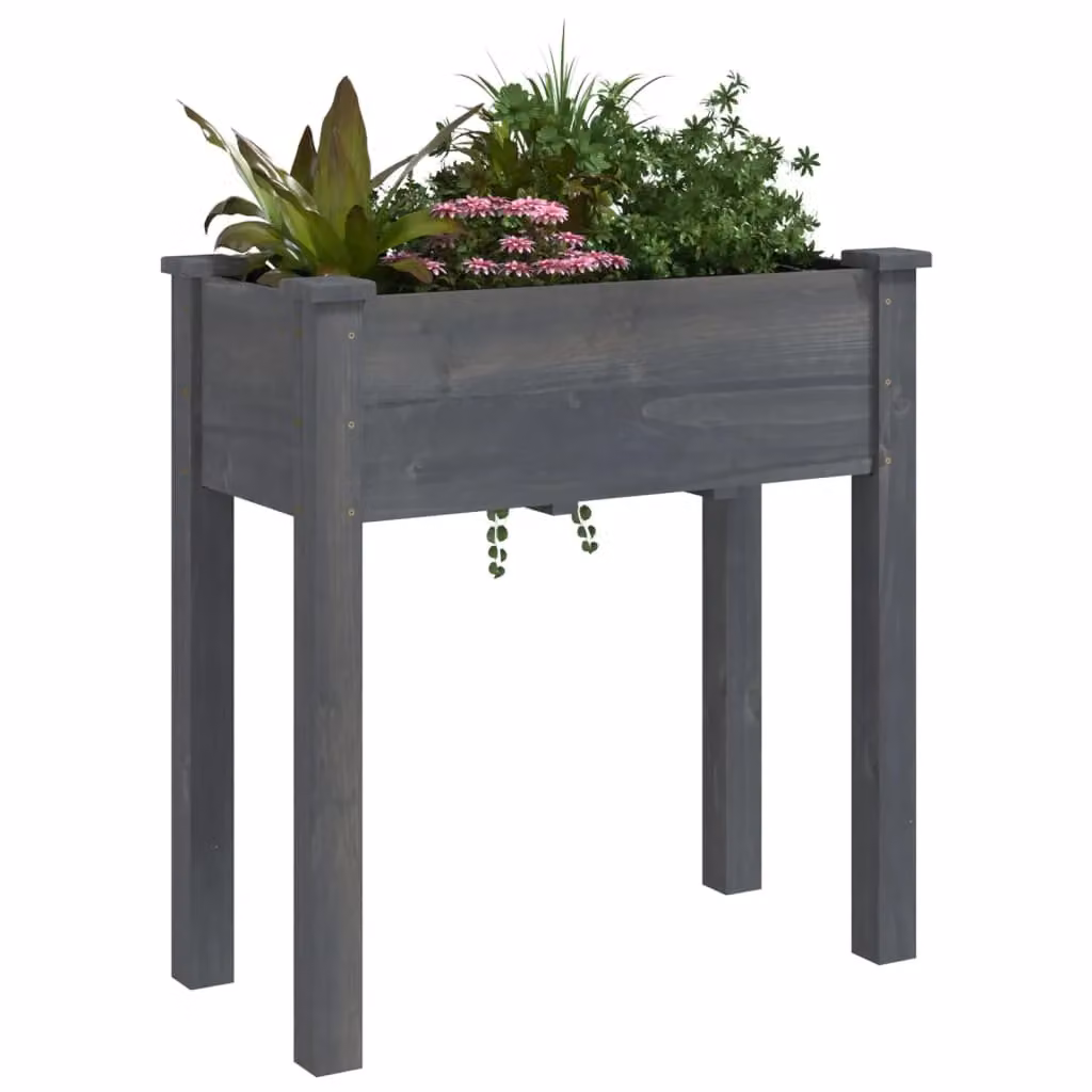 Berkfield Home Grey Solid Wood Fir Planter with Liner W: 71 cm, D: 37 cm, H: 76 cm – 3