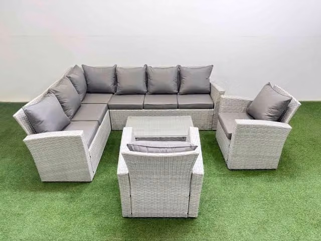 Fimous 8 Seater Outdoor Garden Rattan Furniture Set in Light Grey