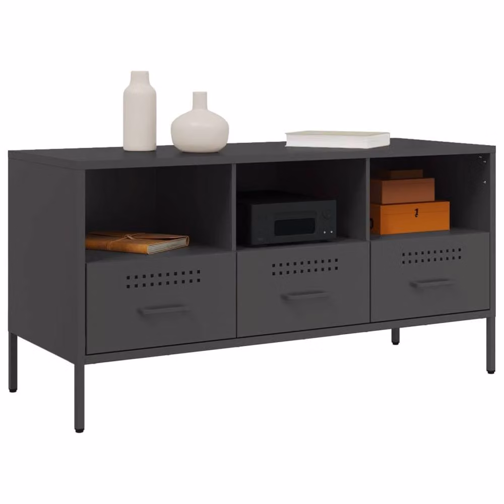 Berkfield Home Industrial Black Metal TV Cabinet W: 100.5 cm, D: 39 cm, H: 50.5 cm – 4