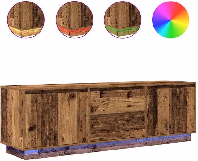 Berkfield Home Rustic TV Cabinet with LED Lights in Brown, W: 160.5 cm, D: 41 cm, H: 50 cm – 1