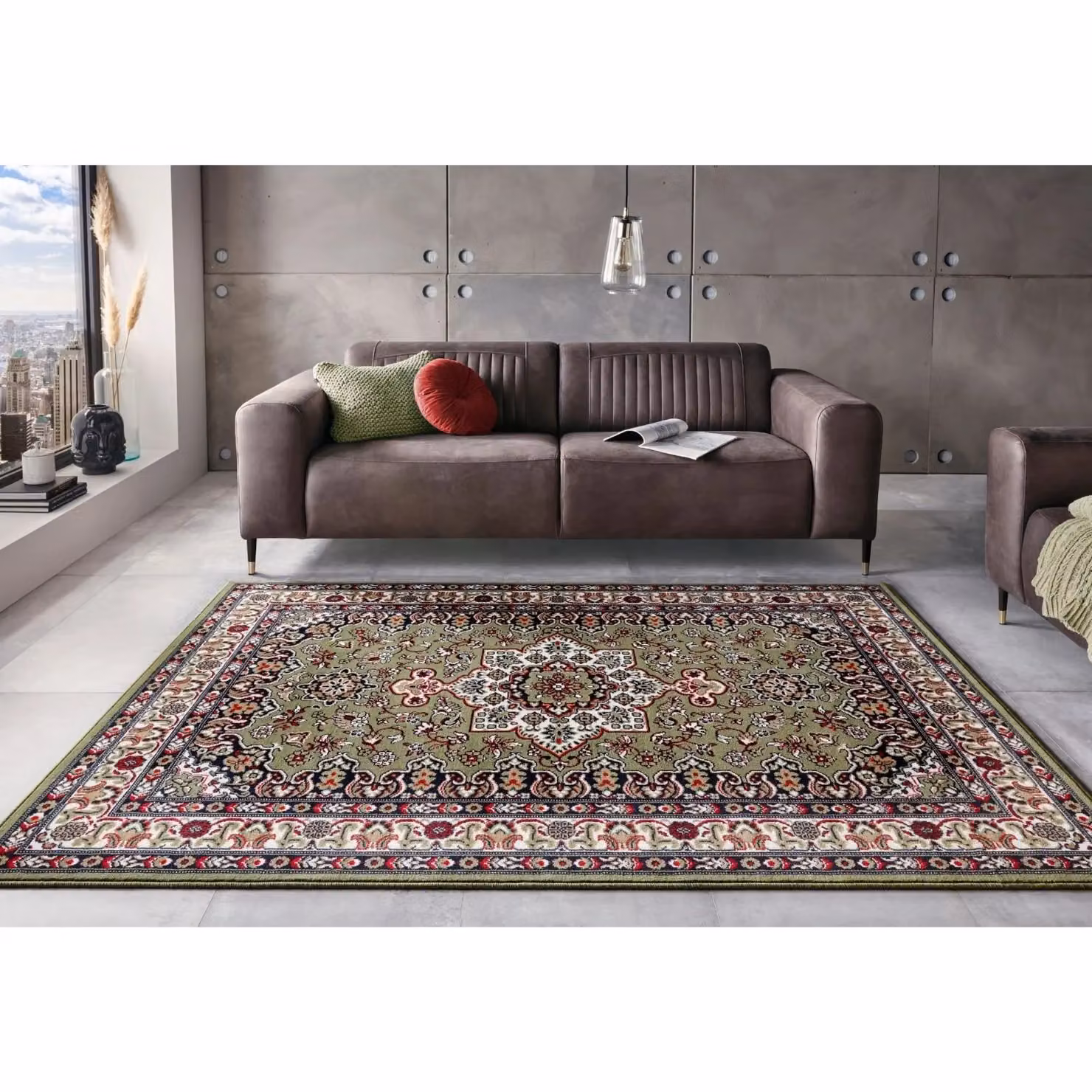 THE RUGS Design Oriental Parun Tabriz Green Vintage Polypropylene Carpet, W: 80 cm, L: 250 cm – 3