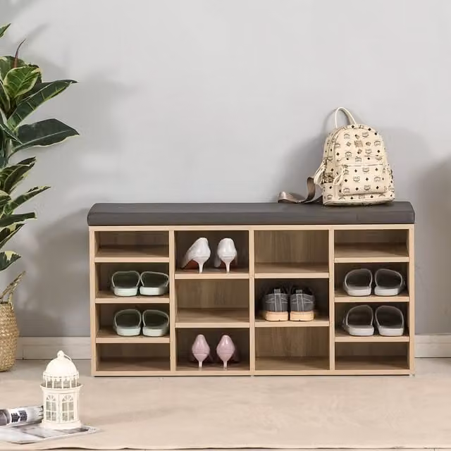 HOMCOM Modern Brown MDF Shoe Rack with 14 Compartments and Adjustable Shelves