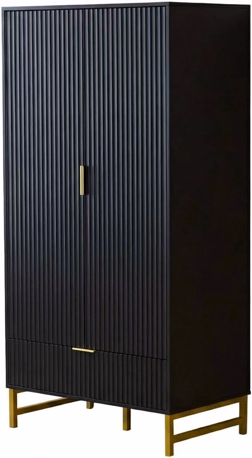 FURNITURE ONE Modern 2-Door Wardrobe Cabinet with Integrated Soft-Close Drawers in Matt Black and Gold – 6