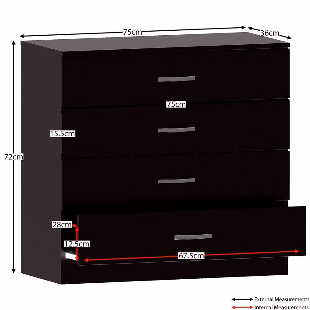 Havendro 4 Drawer Black Chest of Drawers with Metal Handles and Runners – 2