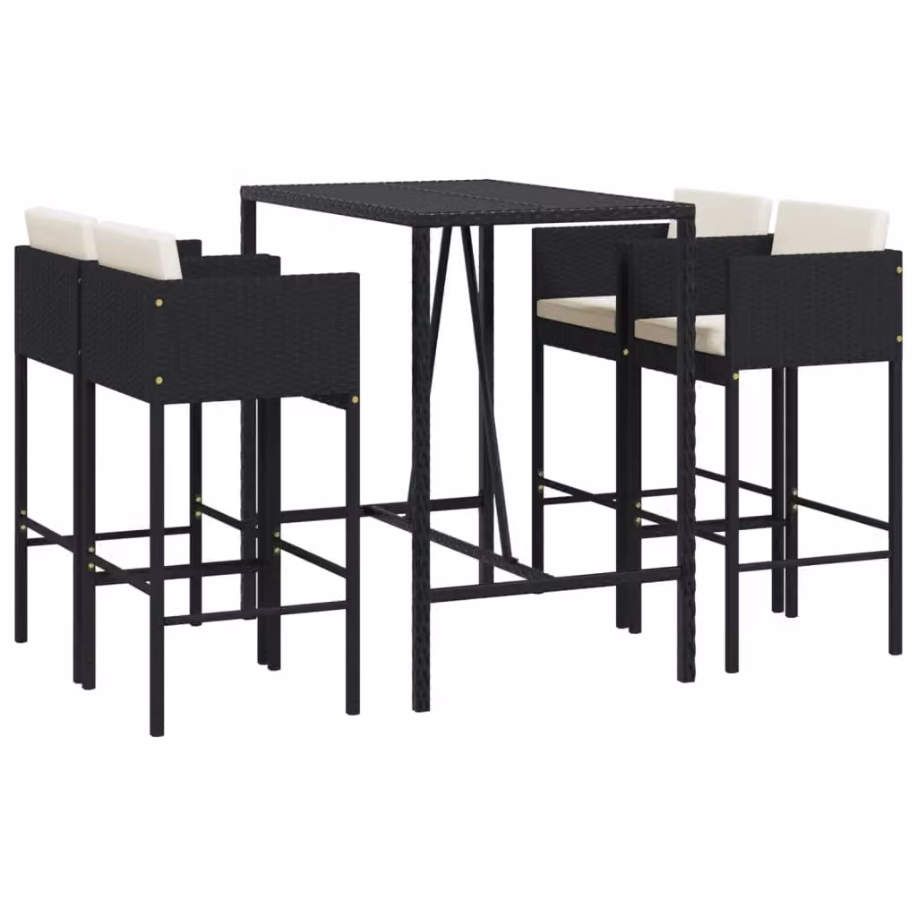 Berkfield Home 5 Piece Garden Bar Set with Cushions in Black Poly Rattan and Steel – 2