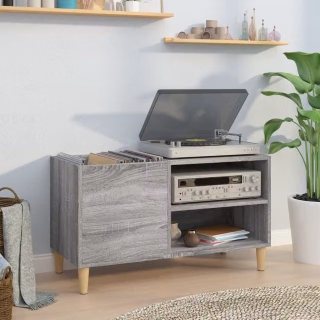 Berkfield Home Record Cabinet in Grey Sonoma, W/D/H: 84.5 x 38 x 48 cm