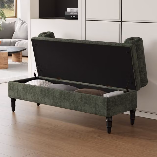 Livingandhome Green Fabric Upholstered Straight Bench