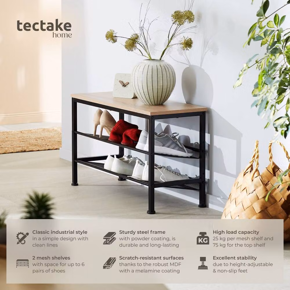 tectake Derry Industrial Style Shoe Rack in Light Oak and Brown – 2