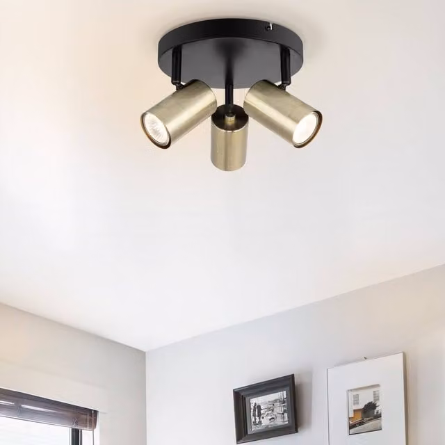 COSYLYTE Grafton 3 Light Modern Ceiling Spotlight in Matt Black and Gold/Brass