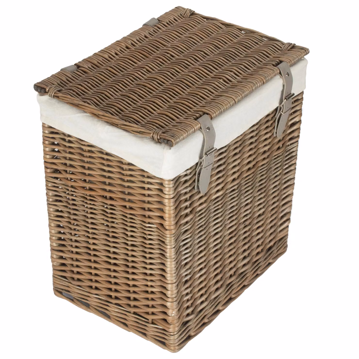 Red Hamper Boutique Antique Wash Wicker Laundry Basket with Cotton Lining in Grey, Diameter: 29 cm – 2