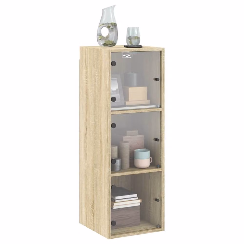 Berkfield Home Wall Mounted Cabinet with Glass Doors in Sonoma Oak and Beige, W/D/H: 35 x 37 x 100 cm – 2