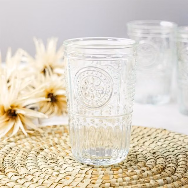 Bormioli Rocco Floral Transparent Glass Tumblers, 475 ml, Pack of 24