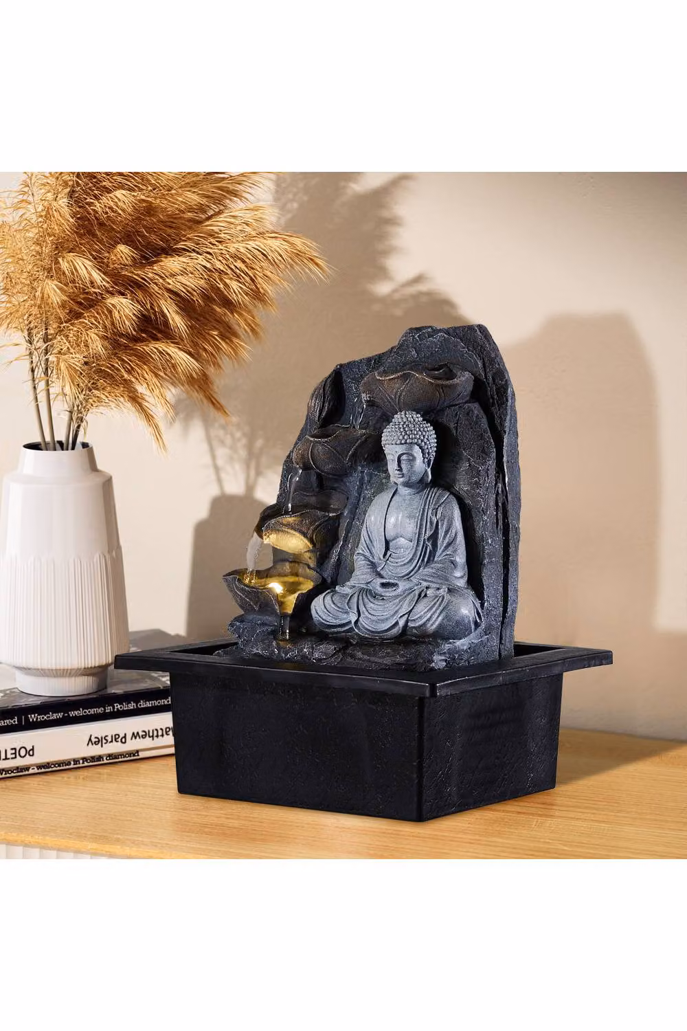 Living and Home Grey Buddha Tabletop Indoor Water Fountain with LED Light – 2