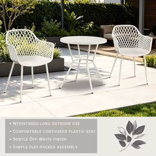 Core Products 3-Piece Bistro Garden Set with Round Metal Table and Pair of Lattice Armchairs – 2