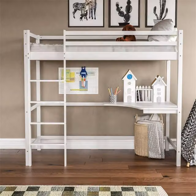 FORGEVIO White High Sleeper Bunk Bed Loft Cabin Bed for Children, W/D/H: 140 x 70 cm