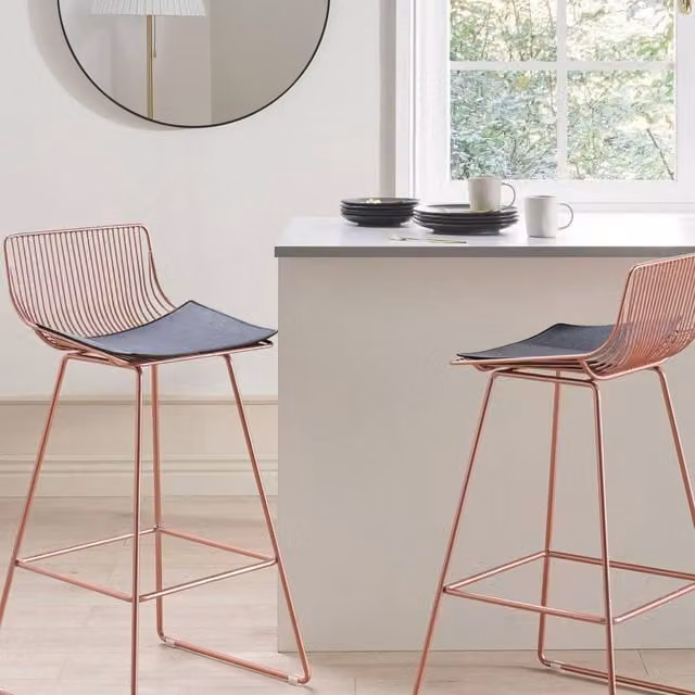 Wyld and Coco Set of 2 Rose Gold Counter-Height Bar Chairs with Black Faux Leather – 1