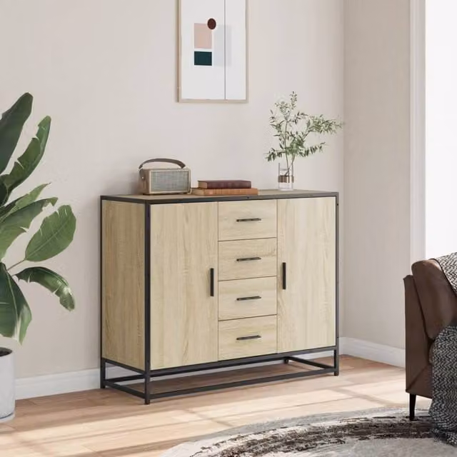Berkfield Home Sonoma Oak Sideboard in Light Brown, W/D/H: 92 x 35 x 76 cm