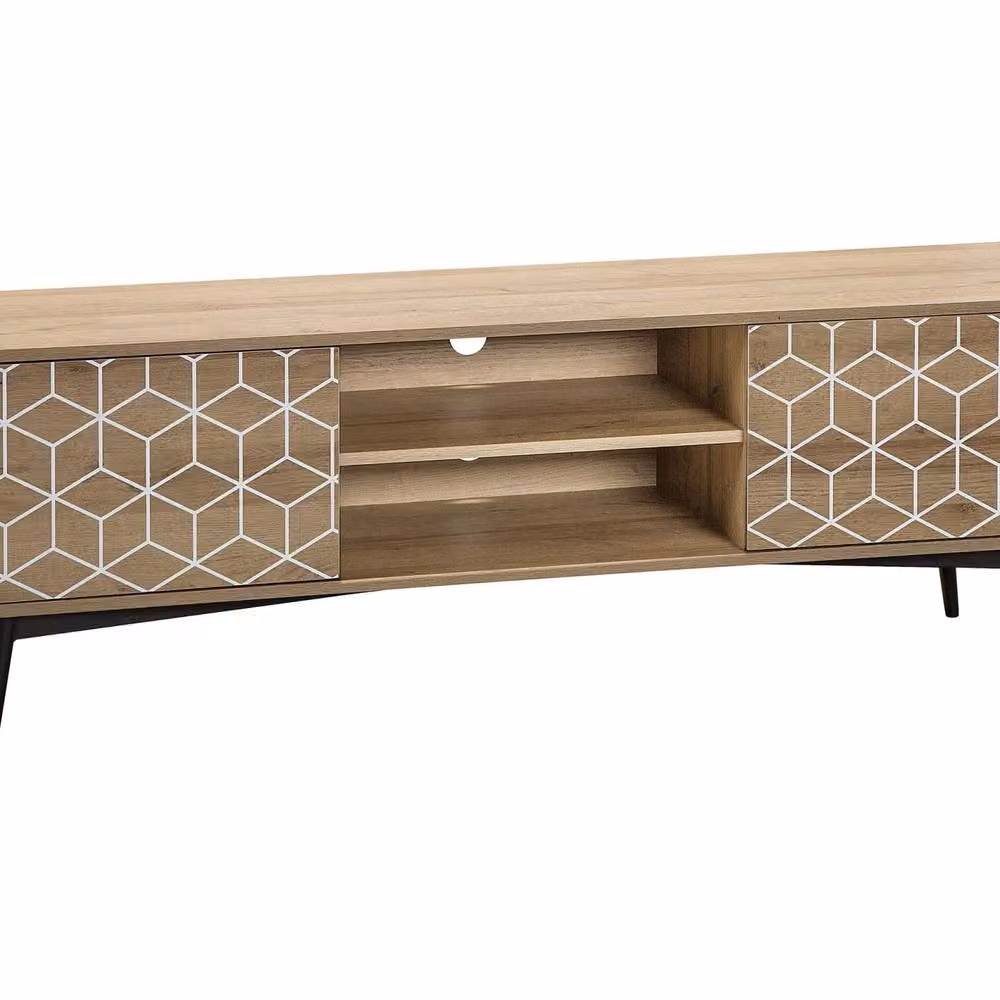 Wyld Haus Scandinavian Style 60-inch TV Stand in Brown and White with 2 Cabinets and 2 Open Shelves, W/D/H: 160 x 40 x 50 cm – 2