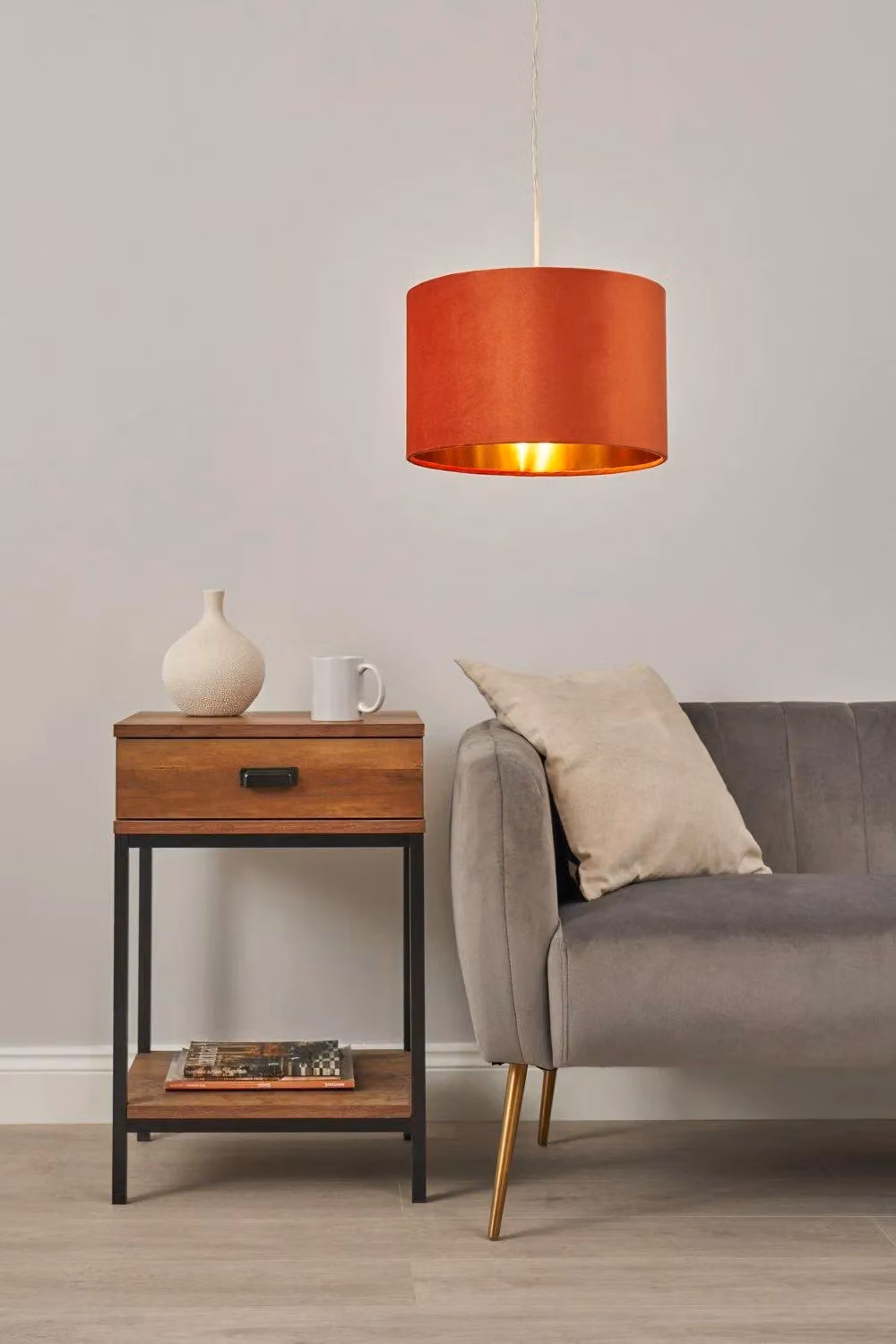 BHS Lighting Orange Velvet Cylinder Easy Fit Light Shade – 2