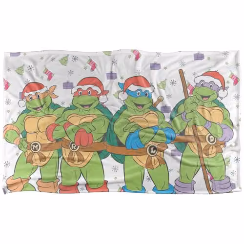 LOGOVISION TMNT Holiday Heroes Super Soft Silky Feel Fleece Blanket, Multicolour, W/D/H: 91.44 x 91.44 x 1.47 cm