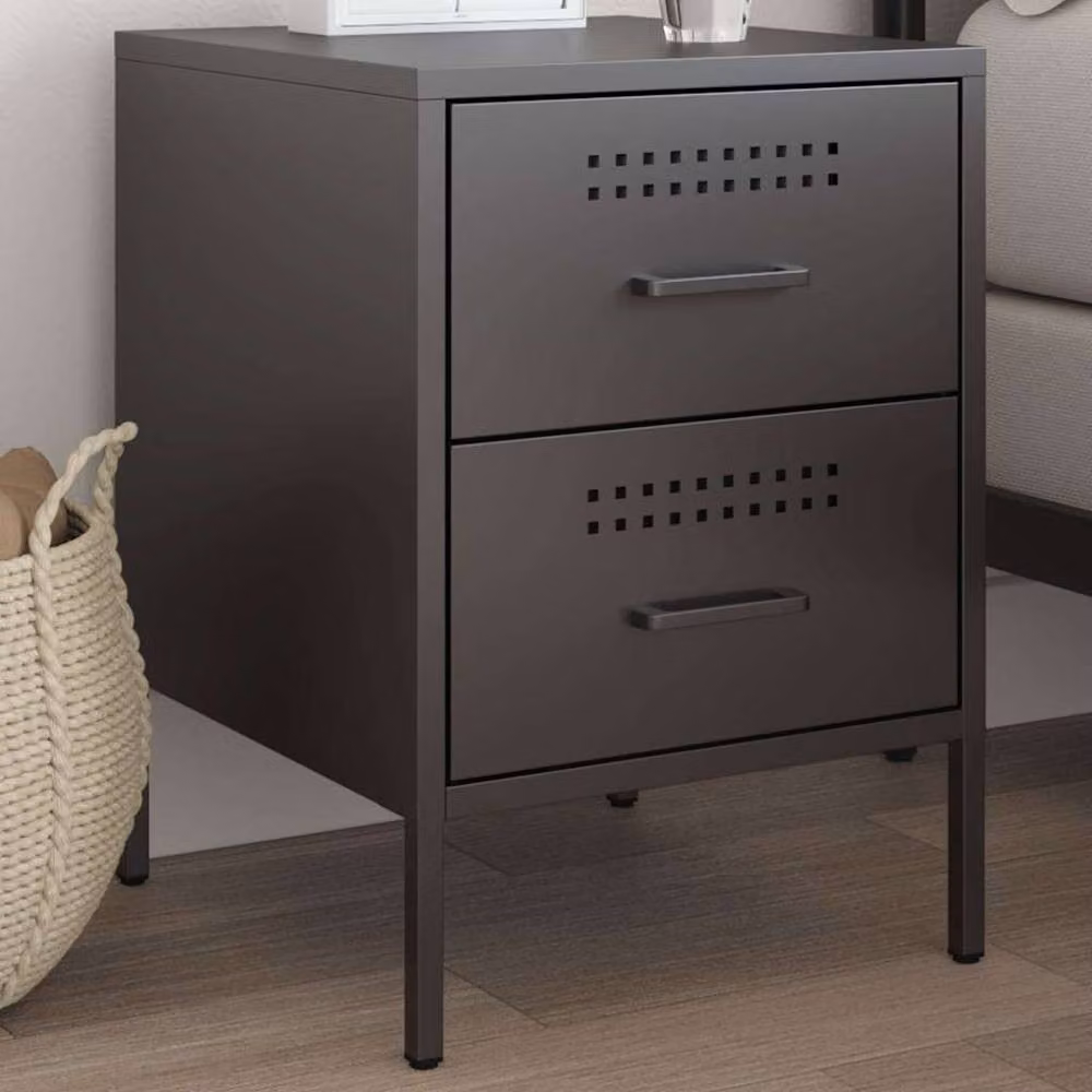 Berkfield Home Black Metal Bedside Cabinet W/D/H: 36 x 39 x 50.5 cm – 2