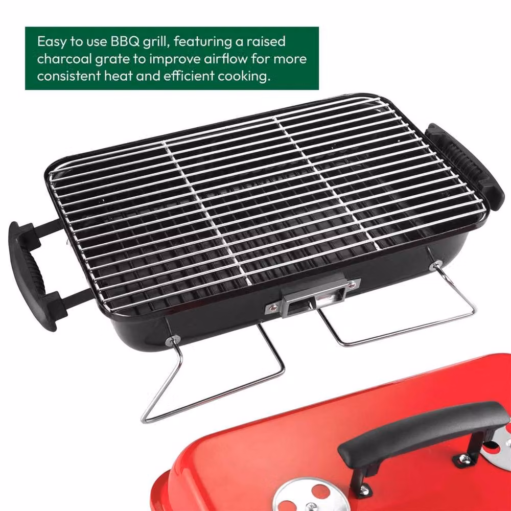 Kelvenix Tabletop Portable Charcoal Barbecue Compact Stainless Steel Grill in Red and Multicolour with Thermometer – 3