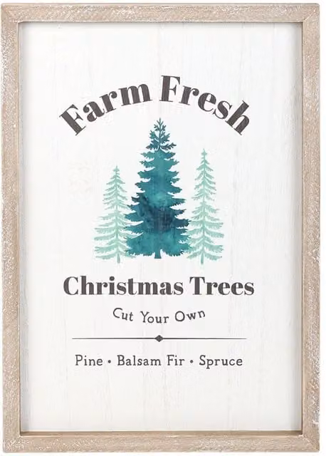 Kingsbury Gifts Rustic Christmas Trees Framed Wall Art Print, Green and White, H 35 x W 25 cm