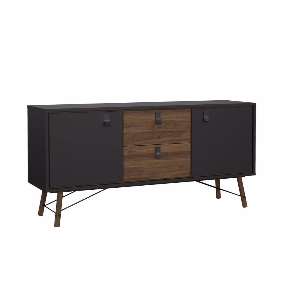 CALICOSY Joyce 2-Door 2-Drawer Sideboard with Metal Legs in Walnut – 2